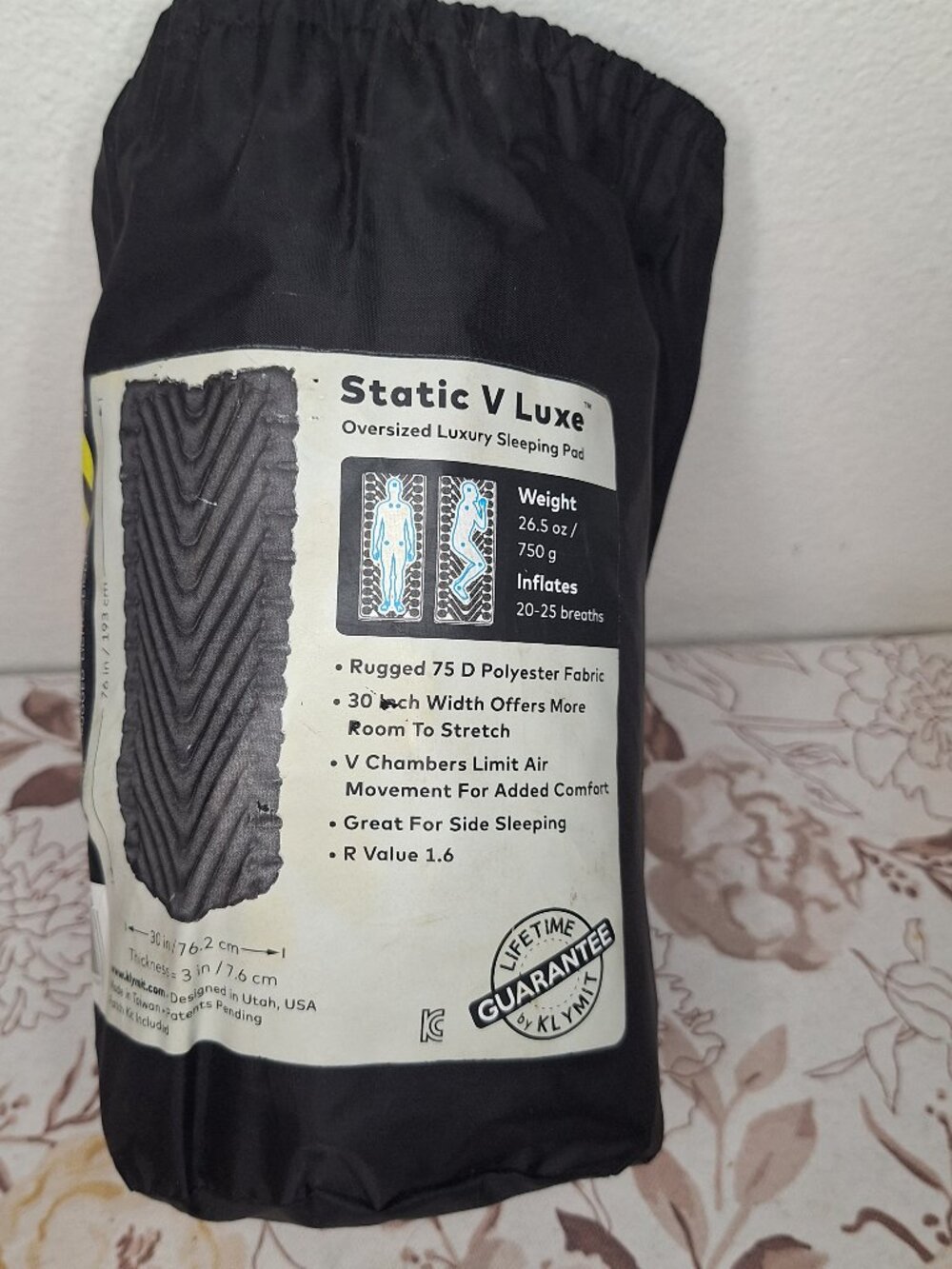 Klymit Static V Luxe Air Mattress Ultralight Camping Pad For Comfort 76 x 30 x 3